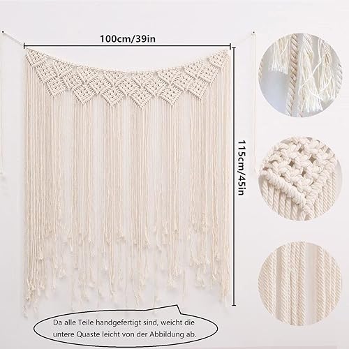 Tapisserie murale en macramé faite à la main en coton tissé - Décoration murale bohème - Pour salon, chambre à coucher, mariage, appartement - 115 x 100 cm - Nail Gallerys