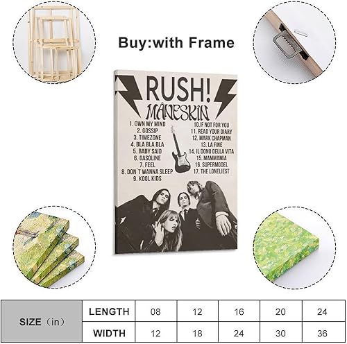 SAHEAWEBWBAE Måneskin RUSH Affiches murales esthétiques sur toile vintage - Peinture décorative pour salon, chambre à coucher - 30 x 45 cm - Style sans cadre - Nail Gallerys