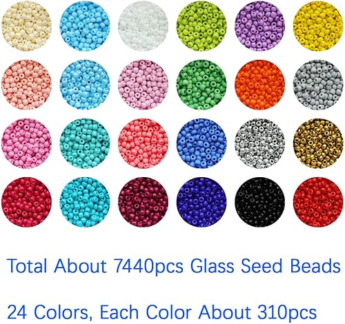 Tibaoffy Taille 8/0 Crafts Perles de rocaille en verre 3 mm Perles de poney avec boîte de rangement pour la fabrication de bijoux (24 ensemble multicolore assorti, total d'environ 7440 pièces) - Nail Gallerys