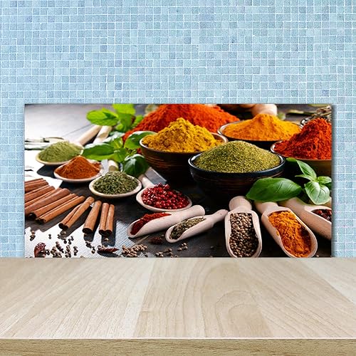Tulup Crédence de cuisine 100x50cm Dosseret en verre Fond de hotte Verre de sécurité trempé Splashback Guard - Nourriture et boissons - Multicolore - Épices Colorées - Nail Gallerys