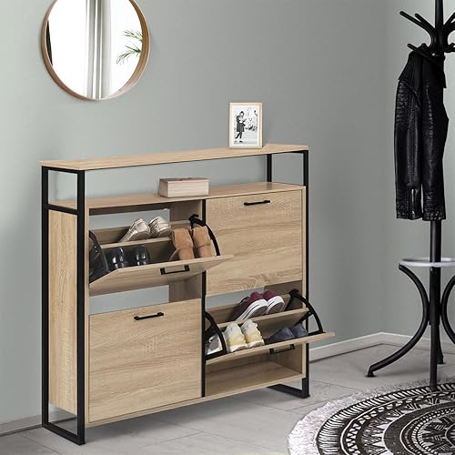 IDMarket - Meuble à chaussures 16 paires LUIS 4 portes avec étagère supérieure design industriel - Nail Gallerys