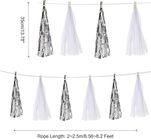 QUARKZMAN 20Pcs Guirlande de Fanions en Papier de Soie Blanc et Argent Lumineux avec Corde pour Kits de Décoration de Fête DIY pour Anniversaire Mariage Fête d'anniversaire - Nail Gallerys