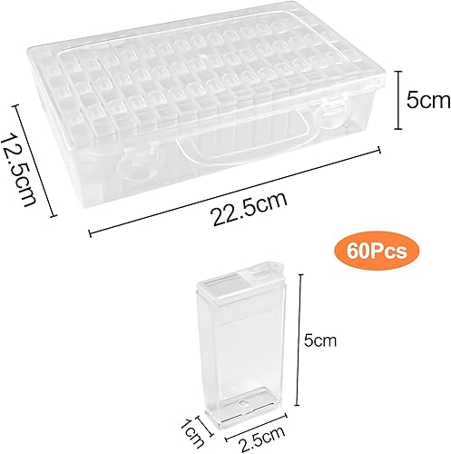 Relota 5D Diamond Painting Accessoires Boite de Rangement, 64 Emplacements Diamant Broderie Box en Plastique Transparent, Boîtes d'Accessoires de Peinture au Diamant pour DIY Craft, Ongles, Strass - Nail Gallerys