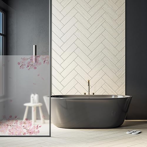yabaduu Film adhésif pour cabine de douche - Motif fleurs de cerisier - Rose - En verre dépoli - Design japonais - Film décoratif imperméable - YX001-09 (60 x 90 cm) - Nail Gallerys