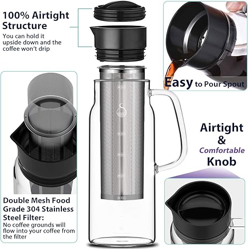 SAMBANGAN Cafetière Manuelle avec Infuseur pour Café Froid ou Cold Brew Coffee de Machine pour Amateurs de Café Infusé à Froid (1500ml) - Nail Gallerys