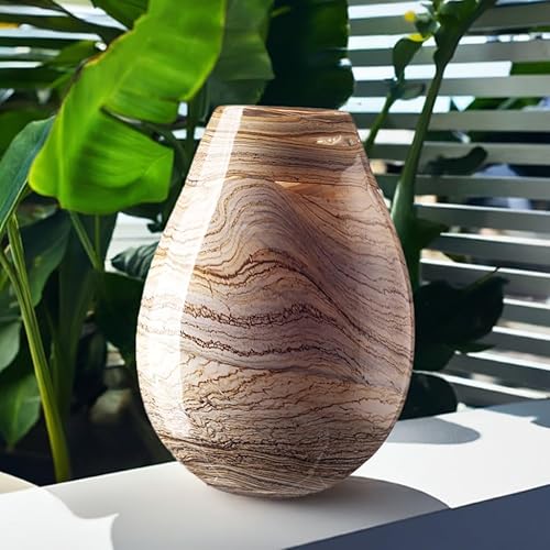 Grand vase ovale en verre crème, beige et marron (pierre naturelle) (30 cm) - Nail Gallerys