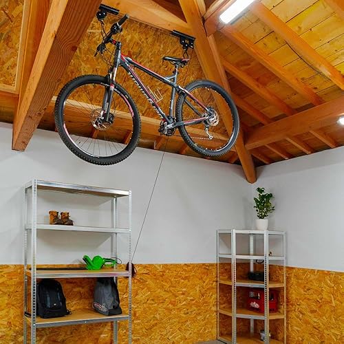 Support vélo plafond - 20 kg - Élévateur à poulie - Rangement vélo - Frein automatique de maintien de la corde - Porte-vélo - Nail Gallerys