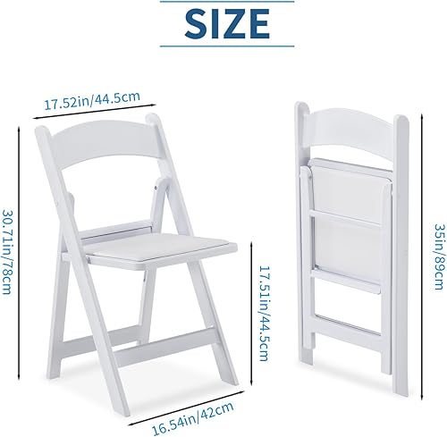 KAIHAOWIN Lot de 4 chaises pliantes en résine avec siège rembourré en vinyle pour intérieur et extérieur pour événements, fête, mariage - Blanc - Nail Gallerys