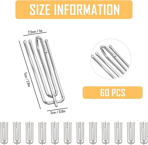 Lot de 60 crochets de rideaux en métal - En acier inoxydable - 4 dents - Pour rideaux et anneaux de rideau - Nail Gallerys