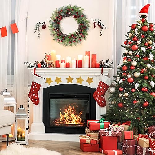 Weldomcor Grande couronne de Noël artificielle de 61 cm pour décoration de porte d'entrée, pommes de pin, aiguilles, baies, boule rouge, guirlande de Noël, festival, intérieur et extérieur, décoration - Nail Gallerys