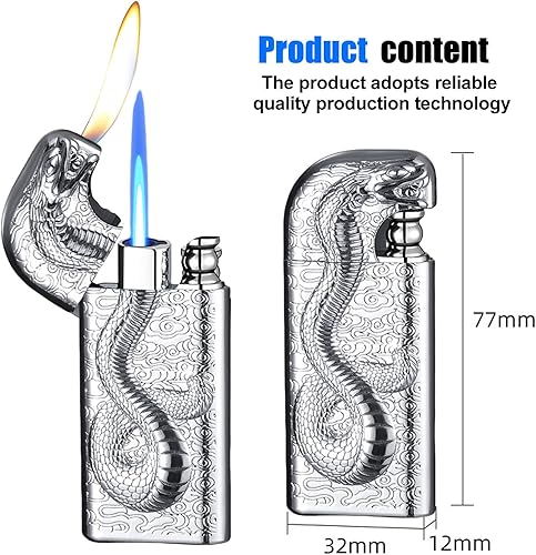 Lot de 2 briquets tempête - Briquets tempête à jet flamme - Personnalisables - Tête de serpent - Rechargeable - Sans gaz - Argenté - Nail Gallerys