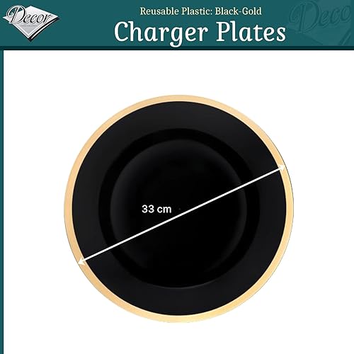 Decorline - 4 x Assiettes de Présentation Assiettes décoratives en plastique Dur Réutilisables décoration de table pour Événements et Fêtes, anniversaires, Nouvel An, Noël - Blanc/Or - Ø33cm - Nail Gallerys