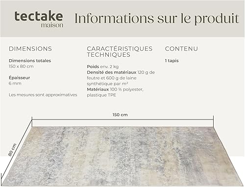 TecTake® Tapis Salon Vintage Tapis Chambre Tapis Salle à Manger Tapis antidérapant & Lavable 60x110cm Tapis Poils Ras idéal Décoration Salon, Bureau, Chambre, Cuisine, Dressing, Descente de lit - Nail Gallerys