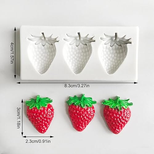 Lot de 3 moules en silicone en forme de fraise - Décorations réalistes pour gâteaux au chocolat, fondant, outils de cuisson pour cupcakes, desserts, garnitures - Nail Gallerys