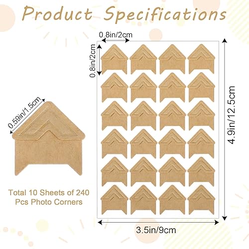 Giantree Lot de 240 autocollants pour coins de photo - Pour scrapbooking - Papier kraft blanc - Coins de photo - Autocollants pour albums photos, loisirs créatifs, scrapbooking (marron) - Nail Gallerys