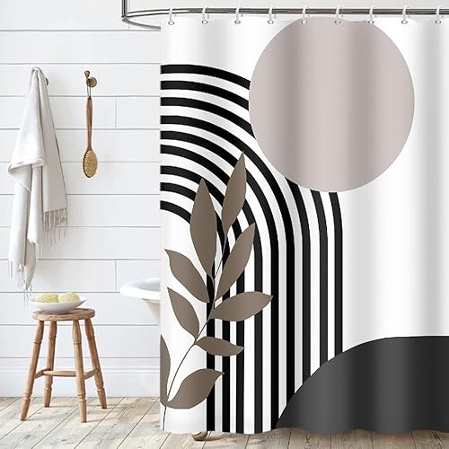 Uiiooazy Rideau Douche Vert, Rideau de Douche Abstrait Géométrique Lignes Noir Rayé Rideaux de Baignoire Anti Moisissure Imperméable Tissu Polyester Rideaux Salle de Bain avec 12 Crochets 180x180cm - Nail Gallerys