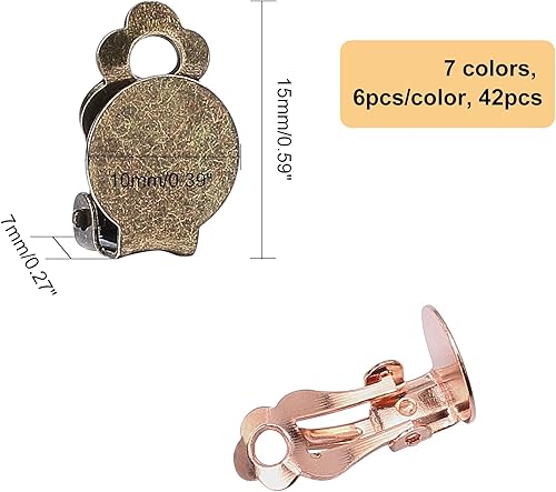 SUNNYCLUE 1 Boîte 42Pcs 7 Couleurs Laiton Non Percé Boucle d'oreille Dos Rond Plat Plateaux Clips sur Non Piercing Boucles d'oreilles Convertisseur Composants pour DIY Fabrication de Bijoux Artisanat - Nail Gallerys
