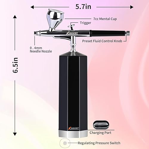 XDOVET Kit aérographe, kit aérographe avec compresseur, kit de Compression aérographe pour Le Maquillage, la décoration de gâteaux, l'art des Ongles, la Peinture, Le Tatouage, Le modelage DIY - Nail Gallerys