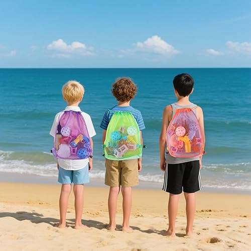 lasuroa 3pcs Sacs à Jouets de Plage, Sac à dos Maille Cordon Serrage pour Jouets de Sable Coquillages Léger Sac Ramassage Coquillages Enfants Indispensables pour Vacances Jeux d'Extérieur (3 Couleurs) - Nail Gallerys