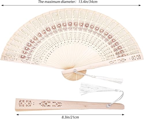 Lot de 4 éventails Pliables en Bois avec Pompons, 2 Types Vintage en Bois de Santal éventail Pliable en Bois de Santal éventail Pliable en Bois de Santal pour Femme Cadeaux de Mariage fête prénatale - Nail Gallerys