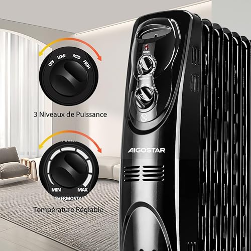 Aigostar Tummie– Radiateur à Bain d’huile Portable. 2300 W. 11 éléments,3 niveaux de puissance et thermostat réglable. Couleur noir. Design exclusif. - Nail Gallerys