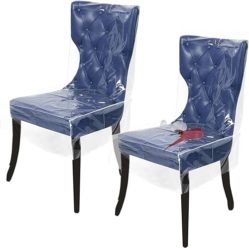 Foppla Lot de 2 housses de chaise de salle à manger en plastique transparent, imperméable, protection de siège en PVC transparent pour maison, cuisine, chambre à coucher (style long transparent) - Nail Gallerys