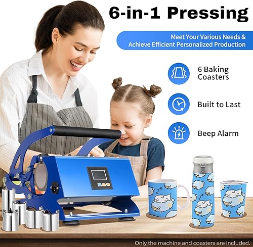 CCAUUB 6 tasses en 1 - Presse à chaud - Presse à chaud - Machine de transfert de tasse - Machine à pâtisserie - 600 W - Machine à tumbler - Machine à presser chauffante avec 6 sous-verres - Transfert - Nail Gallerys