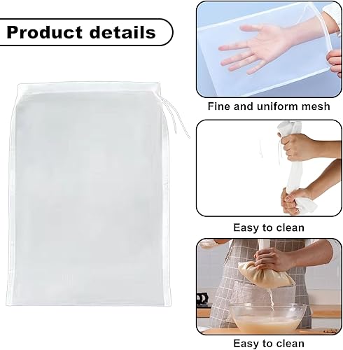 4 Pièces Cheesecloth,Sac à Lait VéGéTal de Soja,Filtre Passoire en Tissu Cloths,Réutilisables Mailles Filet Bag Avec Cordon Serrage,Nylon Strainer Sachets,pour Jus Légumes Café Fromage (20 × 30 cm) - Nail Gallerys