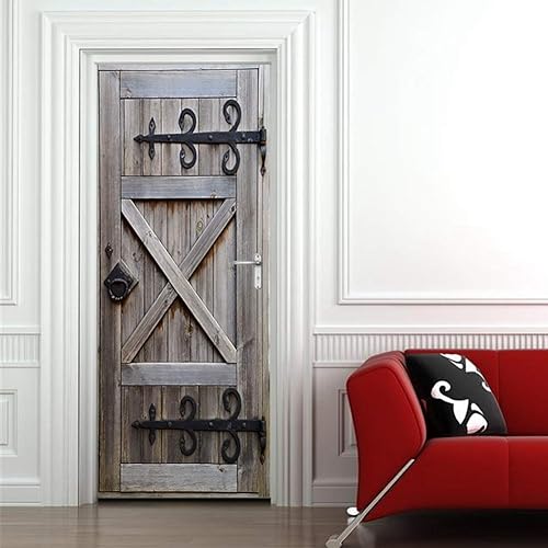 MLDFS Sticker Porte Trompe l'oeil Effect 3D Intérieure Muraux PVC Stickers pour Décoration Mur Salon Cuisine Chambre Salle de Bain Papier Peint (77x200cm, Porte en bois) - Nail Gallerys