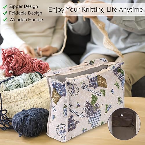Organisateur de Tricot, 1pc Sac de Rangement en Tissu tissé avec Manche en Bois Pratique Exquis pour Aiguilles à Tricoter Outils de Couture(Une Rose) - Nail Gallerys