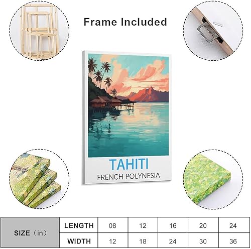 KmoNo Poster mural vintage de Tahiti en Polynésie française - Décoration murale sur toile pour salon, chambre à coucher - 20 x 30 cm - Nail Gallerys