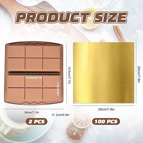 Moules de Barre de Chocolat Profonds Avec 100Pcs 20x20cm Emballages de Bonbons en Aluminium Moule Tablette Chocolat en Silicone Grande Moules Chocolat Pistache Dubaï Moule à Glaçons Réutilisable A - Nail Gallerys