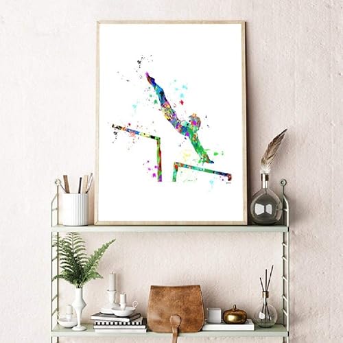 Wwjwf Cadeau De Gymnastique Gymnastique Balance Poutre Sport Affiches Et Impressions Aquarelle Toile Peinture Image Filles Chambre Mur Art Décor 40X50Cmx3 Pas De Cadre - Nail Gallerys