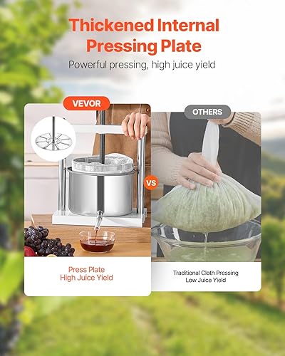 VEVOR Pressoir à Fruits Manuel 5 L, Presse à Vin avec 2 Barils en Acier Inoxydable, avec Poignée Triangulaire, Nettoyage Facile, Presse à Jus, Raisin, Cidre de Pomme pour la Cuisine et la Maison - Nail Gallerys