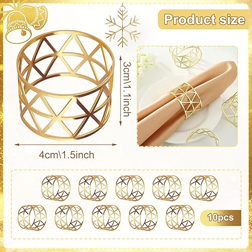 SPERMUOY Rond de Serviette,10 Pièces Anneau de Serviette en Métal,Porte-Serviettes de Table Noël,Serviette en Maille Ensemble pour Noce, Dîner, Décoration de Table - Nail Gallerys