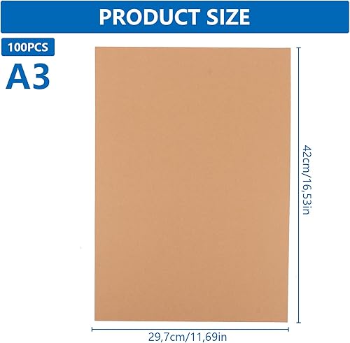 WOPPLXY 100 Feuilles A3 Papier Kraft, 210 g/m² Papier Craft Marron pour Bricolage, Imprimante, Fabrication de Cartes, Scrapbooking - Nail Gallerys