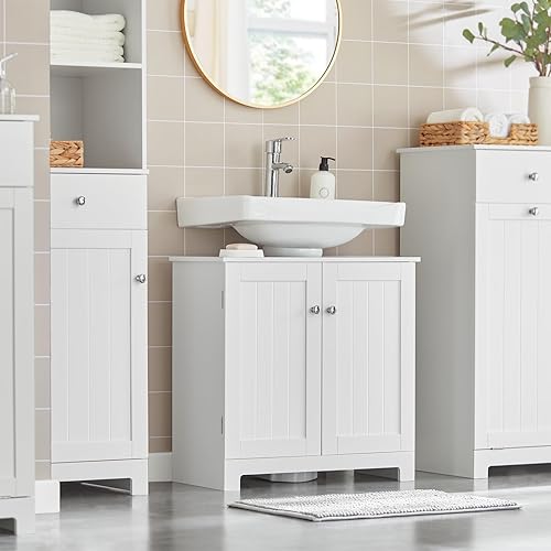 SoBuy Meuble sous-Lavabo, Meuble sous-Vasque, Meuble sous Evier Salle de Bain, avec 2Etagères et 2 Portes, Meuble de Rangement de Salle de Bain, Anti-Humidité, Blanc, L60xP30xH60cm, BZR18-II-W - Nail Gallerys