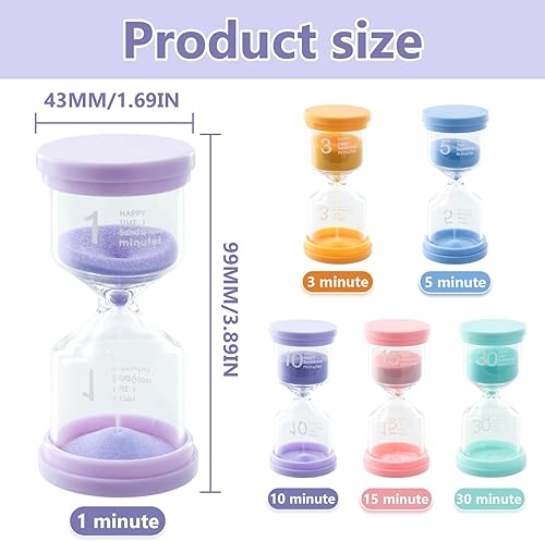 Hourglass Lot de 6 sabliers colorés pour enfants 1//5/10/15/20/30 minutes, sabliers pour la vie des enfants, apprentissage, minuterie de jeu, cadeaux créatifs - Nail Gallerys