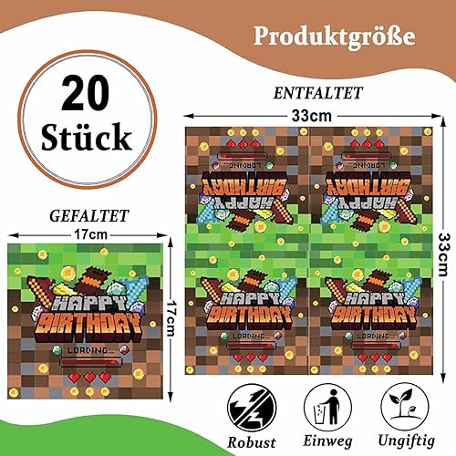 Serviettes à motif Pixel, serviettes d'anniversaire pour enfants, décoration de serviettes jetables, serviettes en papier pour fête, décoration de fête d'anniversaire - Nail Gallerys