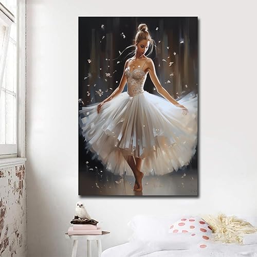 XIANGPEIFBH Images de ballerine dansante sur toile, affiches et imprimés d'art mural, peintures murales abstraites de fille de ballet, décor de salle de danse, 45x60cm (18x24in) avec cadre - Nail Gallerys