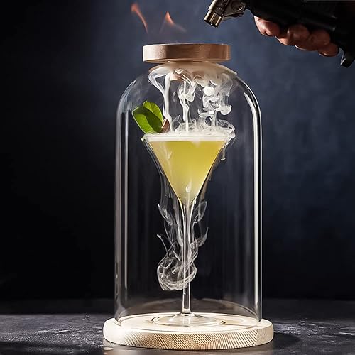 DUEBEL Cloche à fumer avec base en bois, spécialement pour les cocktails Duebel Accessoire d'infuseur à fumée, dôme en verre pour nourriture, boissons - Nail Gallerys