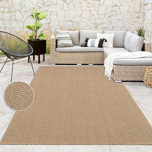 Paco Home Tapis d'intérieur et d'extérieur pour Salon, Balcon, Cuisine et Couloir - Look Naturel en Jute, uni, Robuste, résistant aux intempéries, Dimension:160x220 cm - Nail Gallerys