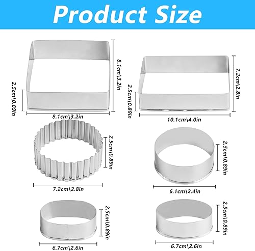 Lot de 6 emporte-pièces en acier inoxydable pour la pâtisserie, carrés, rectangulaires, géométriques, ronds, anneaux de cuisson en métal pour pâtisserie, biscuits (6 formes) - Nail Gallerys