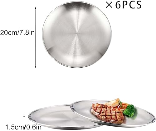 ZHYUAN 6 pièces 20 cm Plats ronds en acier inoxydable,Assiettes rondes en acier inoxydable,Vaisselle ronde en acier inoxydable Assiettes plates en métal -Pour camping, pique-nique, randonnée, cuisine - Nail Gallerys
