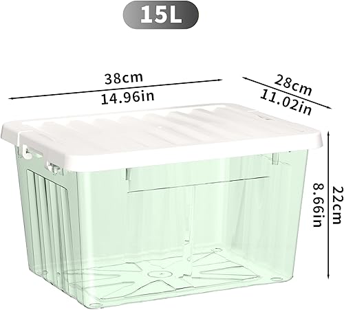 Cetomo 35L*3 Boîtes de Rangement avec Couvercles, Boîte de Rangement en Plastique avec Clips et Roulettes, Empilables, Encastrables, pour Placard de Bureau à Domicile, Vert Transparent, 35L, Lot de 3 - Nail Gallerys