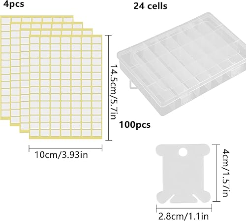 Mikihat Boite Rangement Fil Broder, Rangement Fil Broderie, D'Organisateur de Fil Broderie de 24 Grilles avec 100 Pcs bobines de Fil et 4 Pcs Autocollants Vierges - Nail Gallerys