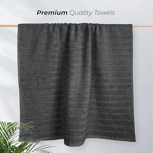 Olivia Rocco Lot de 2 grands draps de bain côtelés, de qualité supérieure, très absorbants, à séchage rapide, super doux, 100 % coton, gris anthracite - Nail Gallerys