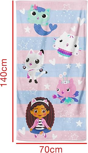 Gabby's Dollhouse Serviette de bain pour enfants 100 % coton à rayures Pandy Paw Mercat Cakey Cat Fairy Cadeau pour filles garçons tout-petits - Nail Gallerys