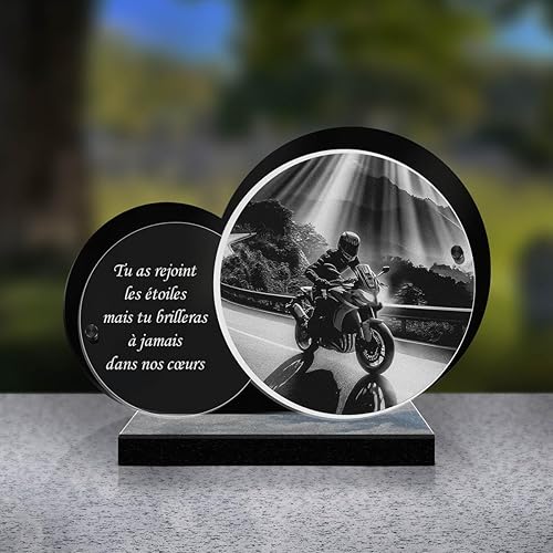 ETERNEL - Plaque Funéraire Personnalisée Cadre Ornements - Motard, Moto, Pilote - Texte Personnalisable, Plaque Funéraire Gravée au Laser Hommage, Plaque Tombale, Mortuaire, Cérémonie, Commémoration - Nail Gallerys
