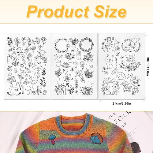 3 Feuilles de Stabilisateurs de Broderie, Solubles Dans l'Eau Fleur Botanique Motif Papillon Papier de Transfert de Broderie Bâton de Broderie pour Sac Chapeau Tissu Couture - Nail Gallerys